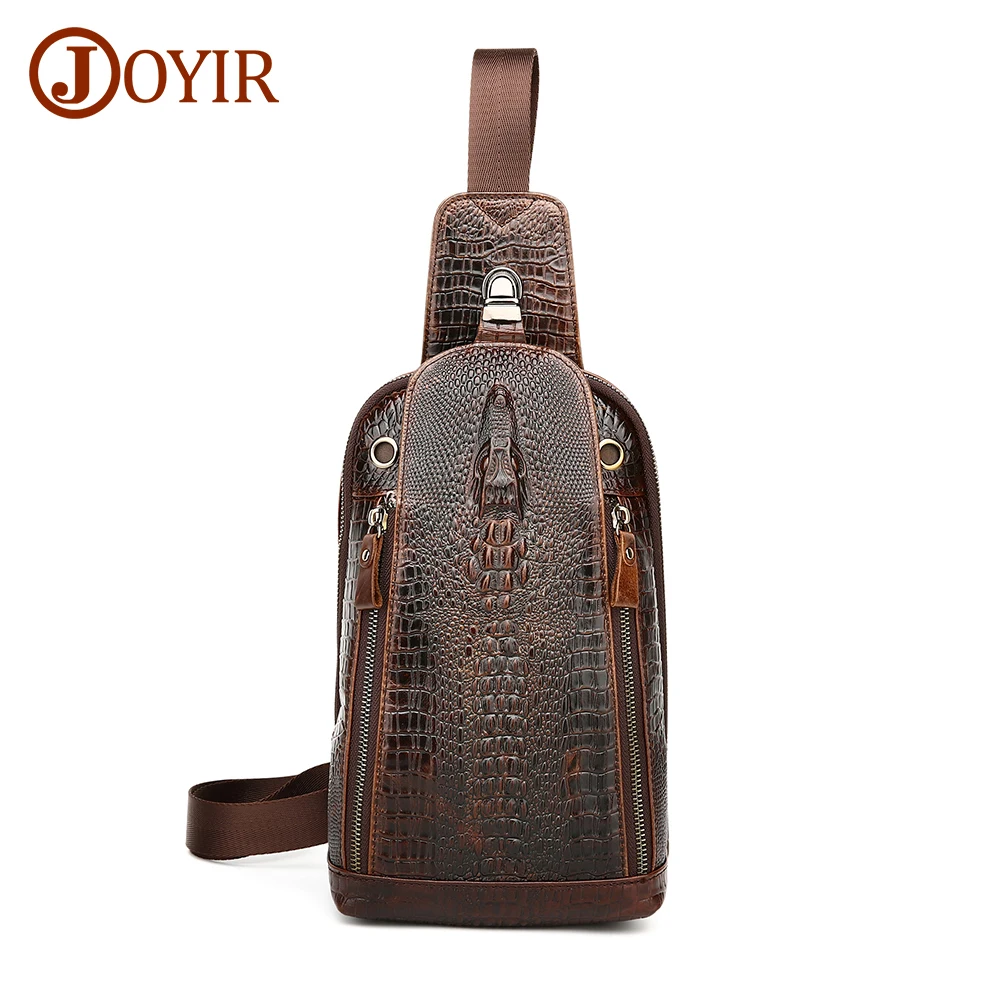 

JOYIR Genuine Leather Chest Bag for Men Crocodile Pattern Casual Sling Shoulder Bag Men Chest Pack Crossbody Bag High Quality