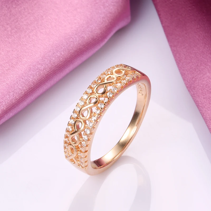 Kinel New 585 Rose Gold Color Ethnic Bride Rings for Women Hollow Pattern Natural Zircon Accessories Wedding Party Fine Jewelry