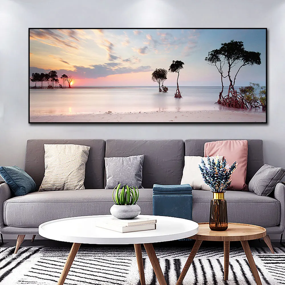 

Modern Beach Dusk Seascape Picture Print on Canvas Painting Home Decor Coastline Posters Wall Art Pictures for Living Room Decor