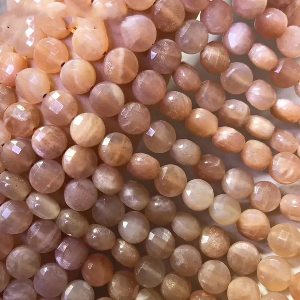 MOONSTONE/SUNSTONE  coin faceted coin 6*8mm nature for making jewelry necklace 38CM FPPJ wholesale LOOSE BEADS