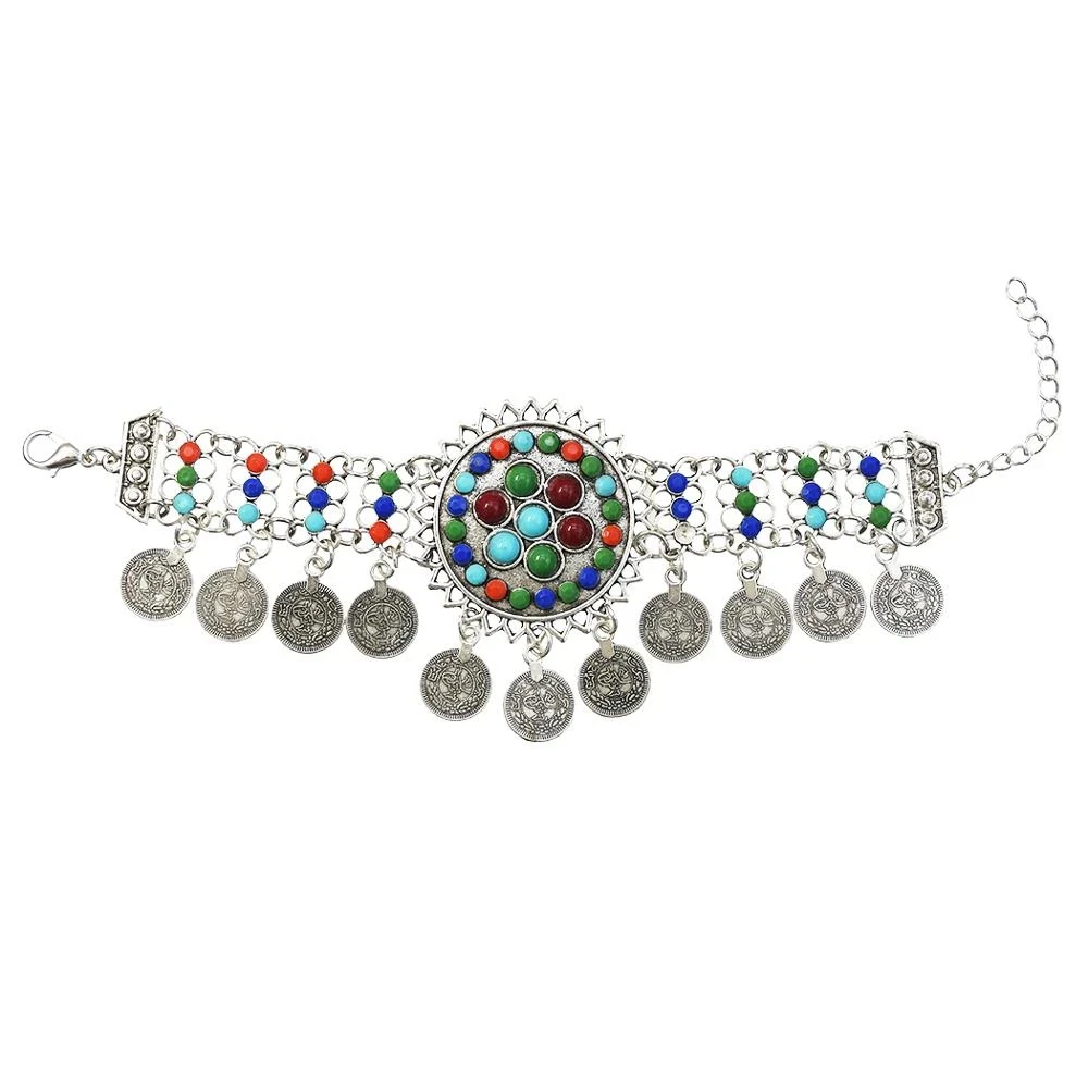 Indian Vintage Metal Coin Tassel Bracelets for Women Boho Acrylic Statement Bracelet Ethnic Party Afghan Gypsy Jewelry Gift