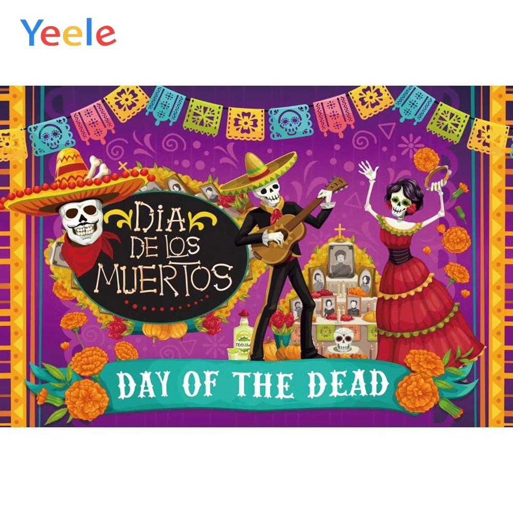 Mexican Day of The Dead Backdrop Sugar Skull Photography Background Dia DE Muertos Dress-up Party Fiesta Photophone Photozone