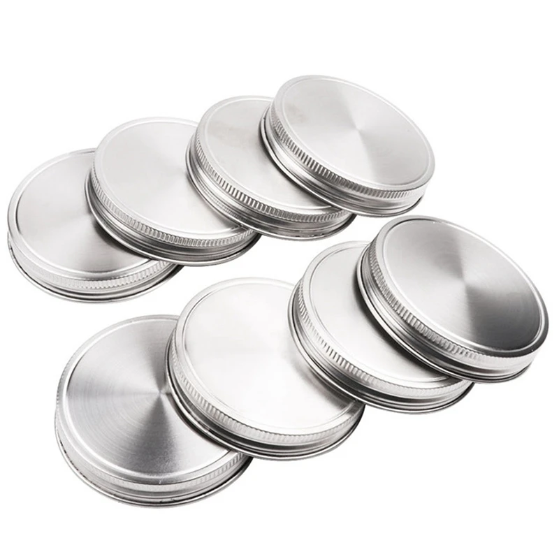 

8 Pcs Stainless Steel Jar Lids 86Mm Sealed Leak Proof Cover With Silicone Seals Resistant Storage Solid Caps Wide Mouth Lid