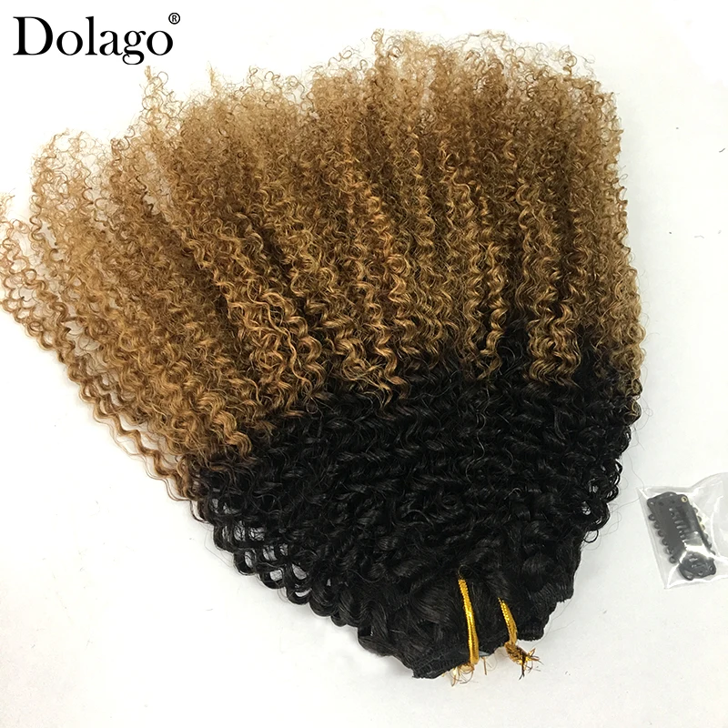 4B 4C Kinky Curly Clip In Human Hair Extensions Full Head Sets 100% Human Ombre Colored 1b/27 Honey Blonde Human Hair Clip Ins