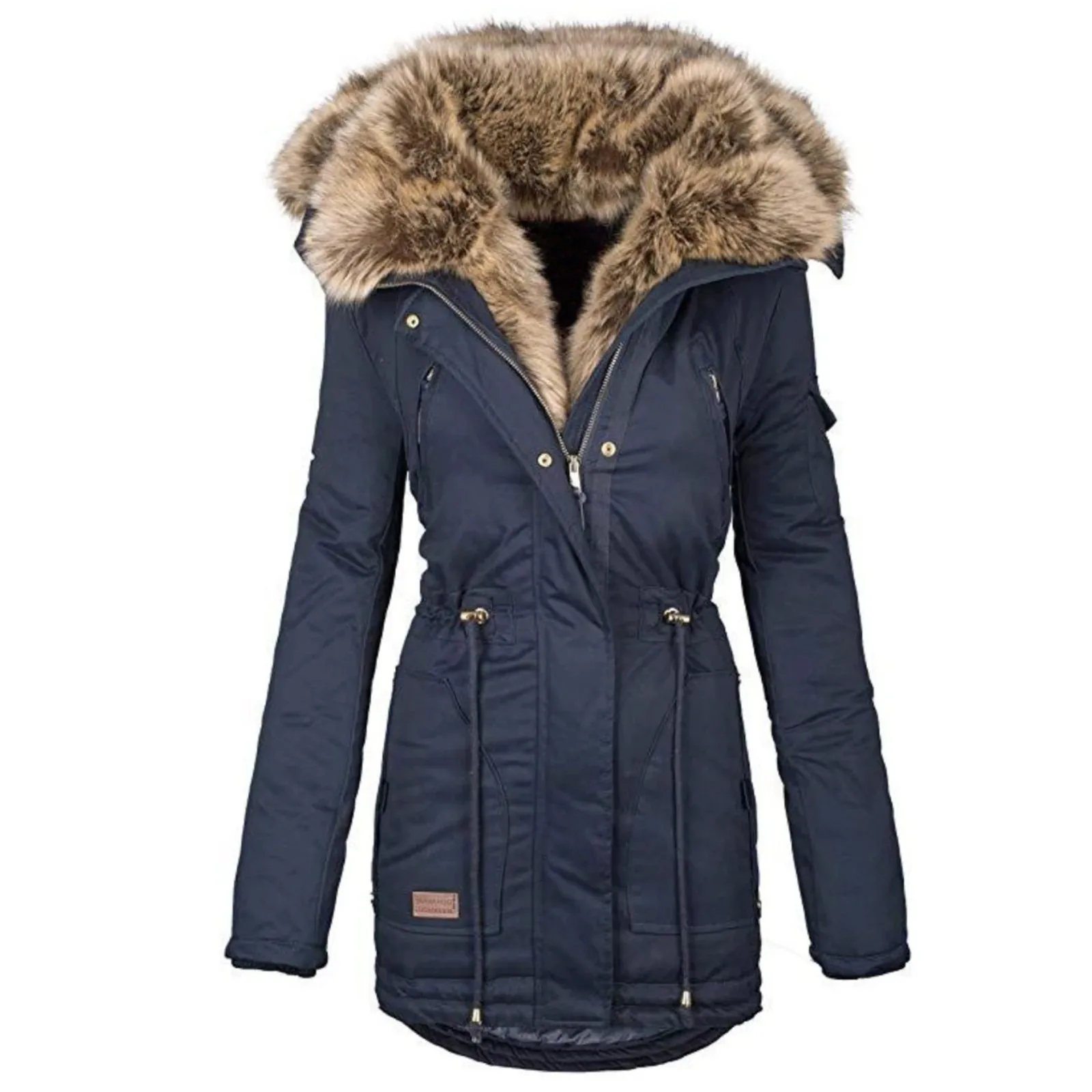 Large Natural Raccoon Fox Fur Hooded Winter Down Coat Women Winter Long Sleeve Solid Color Hooded Cotton Padded Coat Outerwear