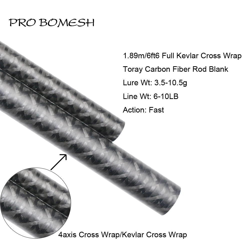 

Pro Bomesh 1 Pcs 1.89M Toray Carbon L 2 Section Fully Kevlar Cross Wrap 4axis Cross Wrap Bass Rod Blank DIY Rod Building Blank