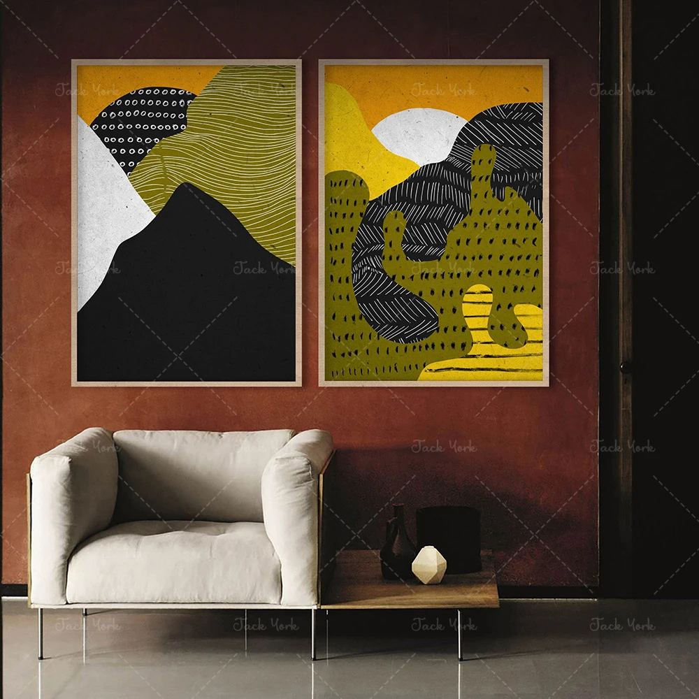 

Earth Colors Abstract Landscape, Green Black Mountain Set, Modern Landscape, Colors of Africa, Afro Lover Gift, Black Sun over