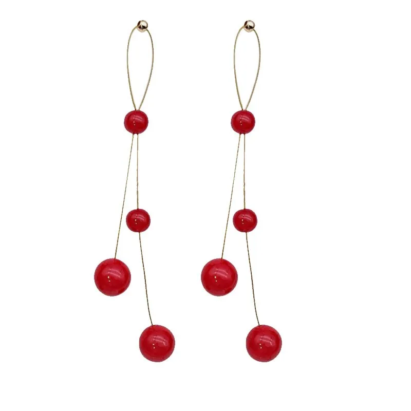 S925 Silver Needle Hot Sale Exaggerated Red Pearl Long Temperament Net Red Personality Tassel Simple Earrings Women\'s Jewelry