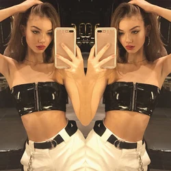 Sexy Strapless Tube Top Women Vogue Black Zipper Cropped Bandeau Tops Underwear Bras 2018 Summer Street Style Crop Tops