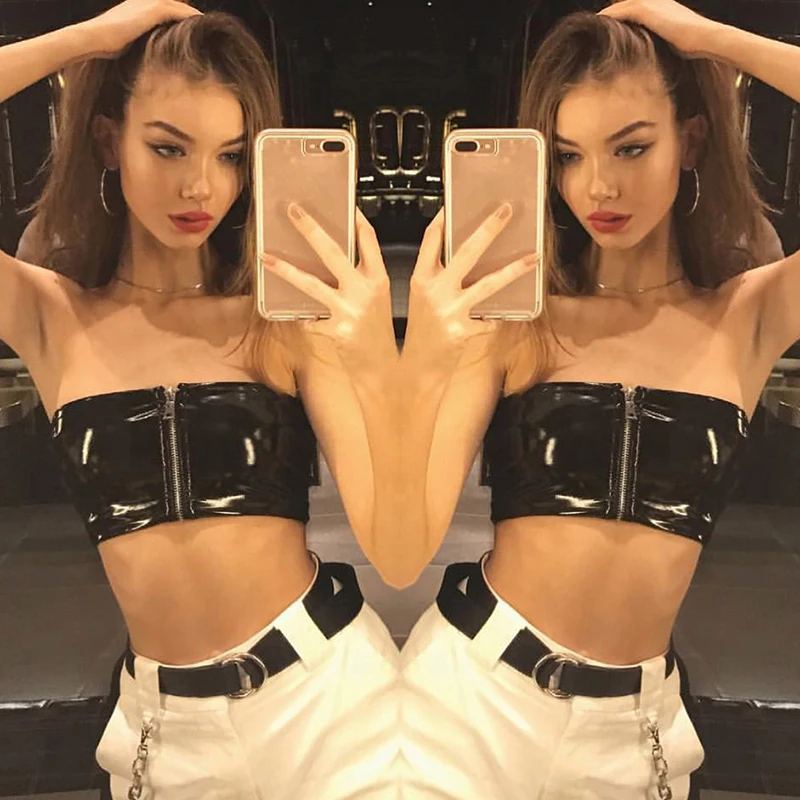 Sexy Strapless Tube Top Women Vogue Black Zipper Cropped Bandeau Tops Underwear Bras 2018 Summer Street Style Crop Tops