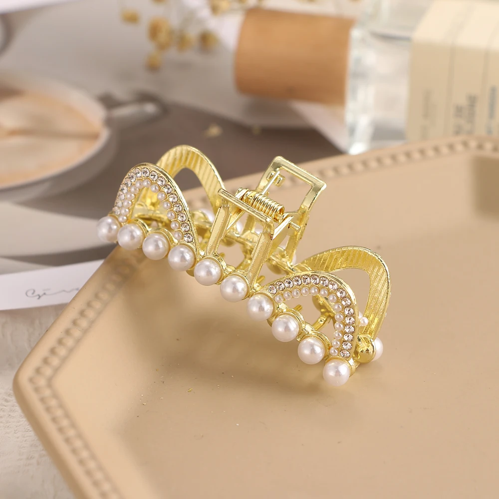 KISS WIFE Elegant Gold Pearl Inlay Metal Hair Claw Vintage Hair Clips For Women Headband Hairpin Fashion Hair Accessories 2021