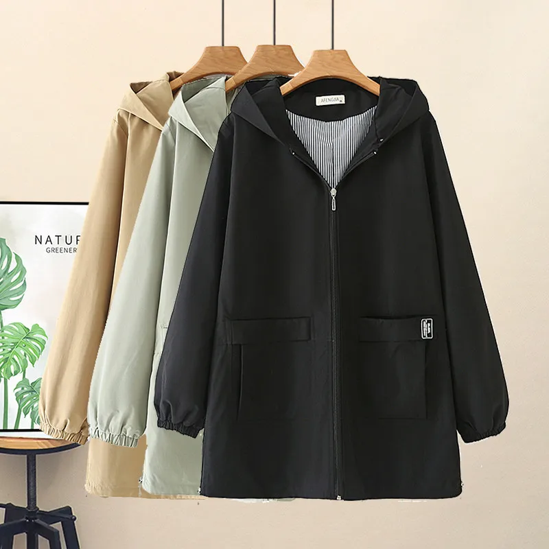 

2022 Spring Autumn Loose Trench Coats Women's Clothing Casual Outerwear Hooded Windbreaker Coat Female G166