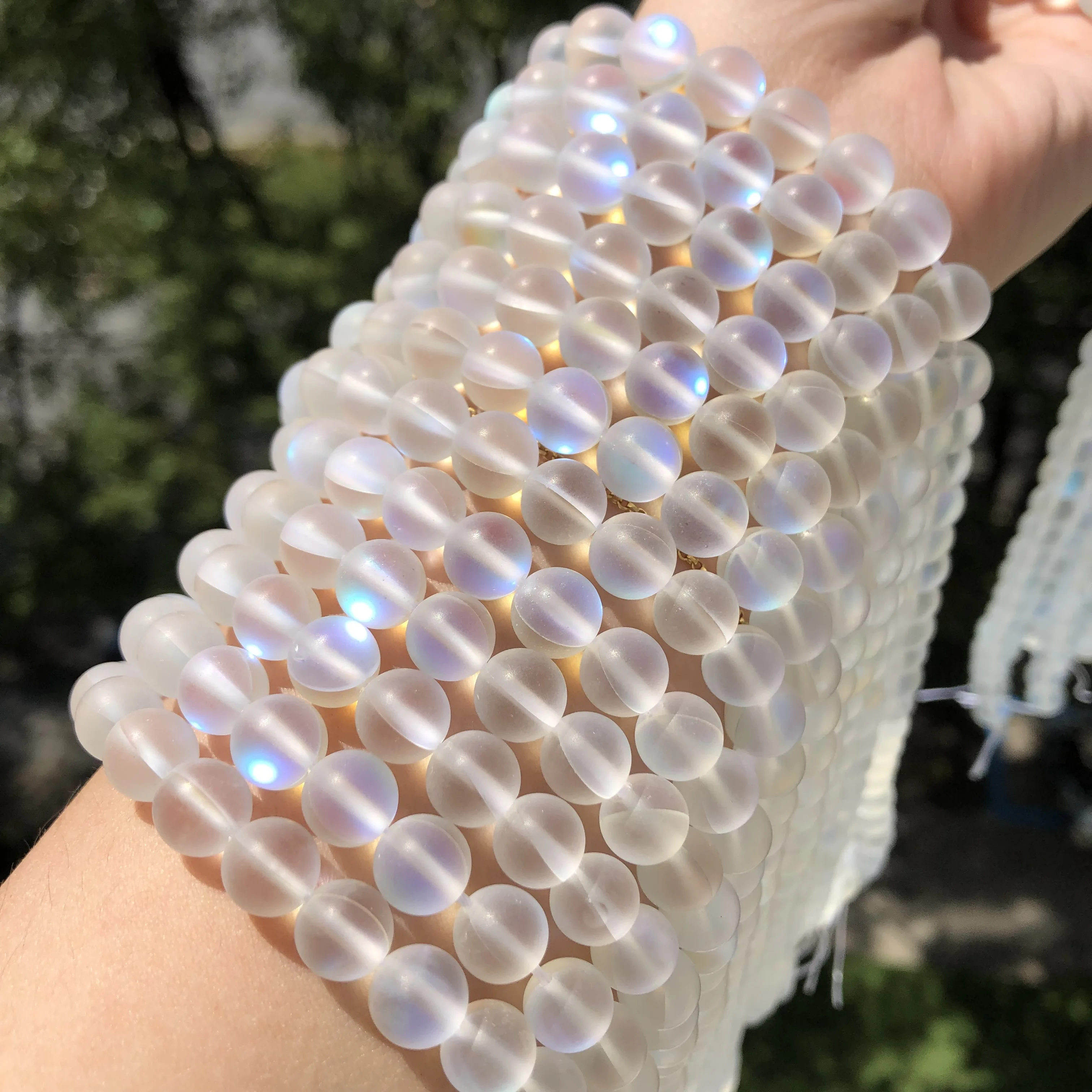 High Quality AB White Frosted Austria Crystal MoonStone Glitter Round Natural Matte Loose Beads For Jewelry Making Diy Bracelet