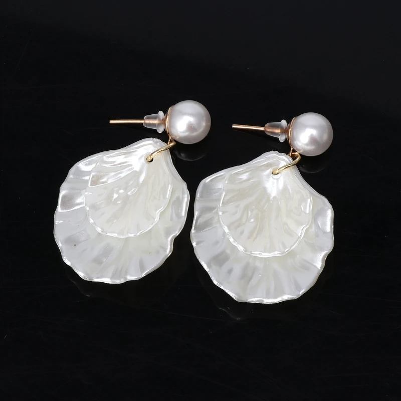 2022 New  Mother of Pearl Double Carve Shell Leaf Dangle Hook Earrings Silver Tone Jewelry