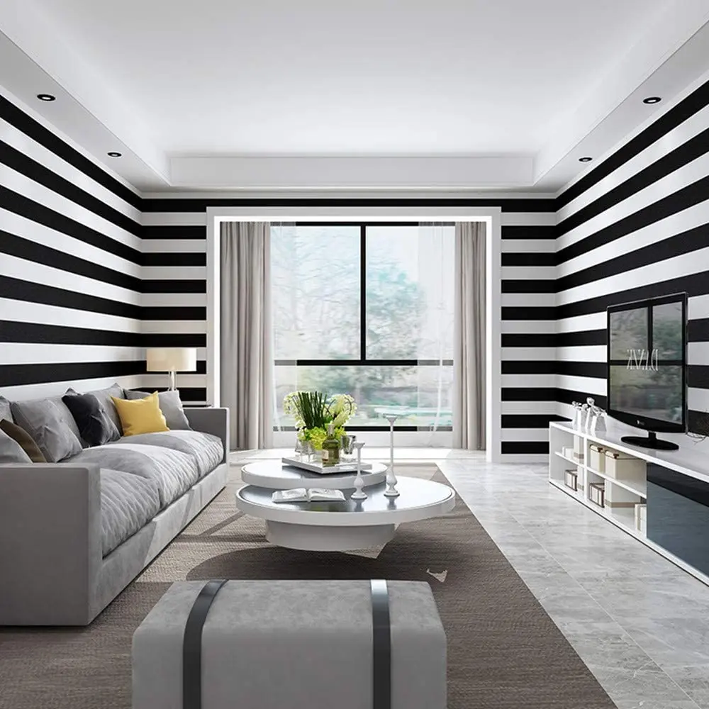 Vinyl Stripe Black And White Peel And Stick Wallpaper Self-Adhesive Wallpaper  Waterproof Papers For Living Room Home Decortive