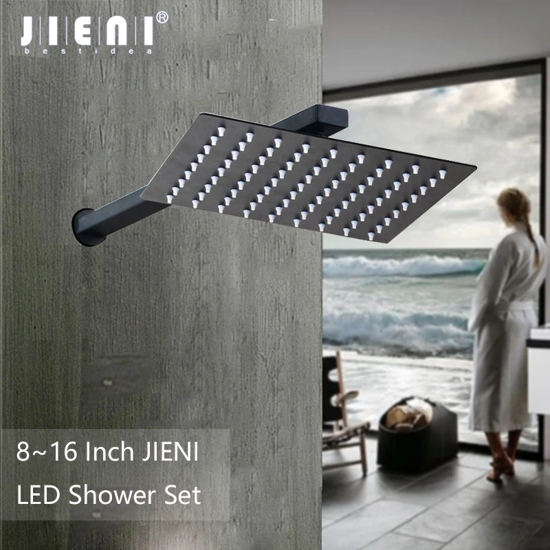 

JIENI Matte Black Bathroom Shower Head Rainfall Tub Painting Shower Faucet Bathtub Rain Shower Head Square Shower Head