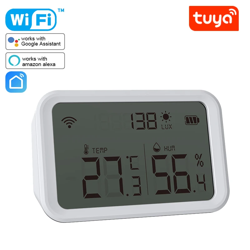 Tuya Wifi Zigbee Temperature Humidity Sensor Lux Light Detector Indoor Hygrometer Thermometer With LCD Screen Works With Alexa