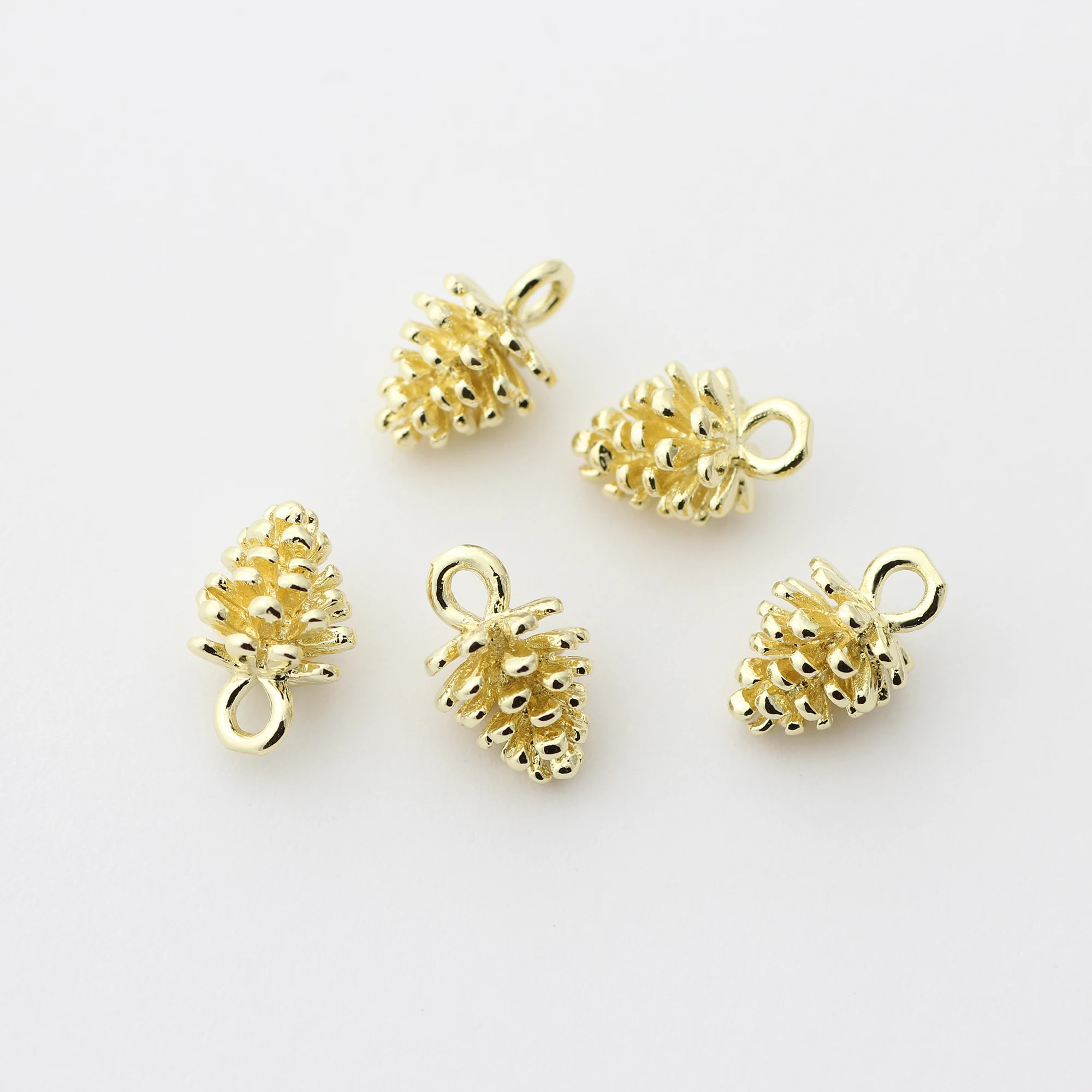 5pcs 12*8mm  K Gold Color Plated Brass,1 Holes Pine cones Diy Jewelry Pendant Charms Earring Necklace Product Accessories