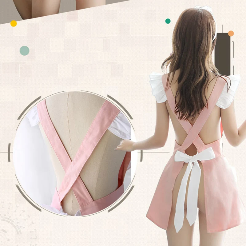 Heart Bar Kitchen Cosplay Sexy Maid Apron Dress Costume Couple Woman Adult Uniform Waitress Nail Cafe Shop Aprons With Pocket