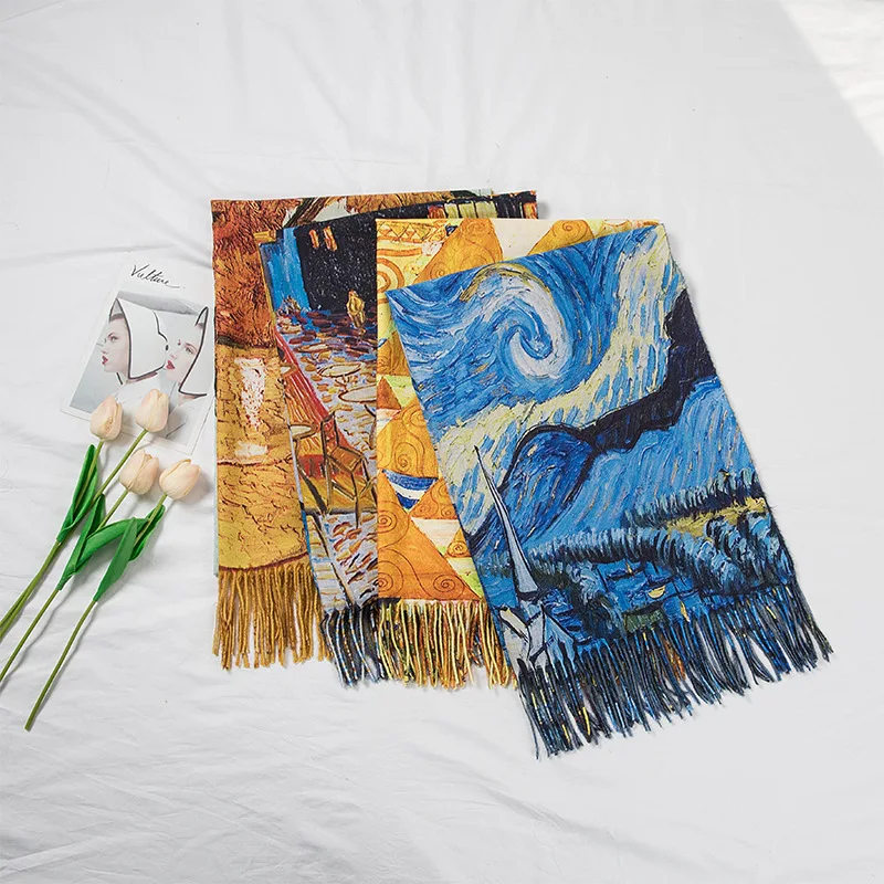 Schal Herbst winter Neue frauen kaschmir-wie schal schal Digitale painted schal Van Gogh ölgemälde pashmina damen Decke