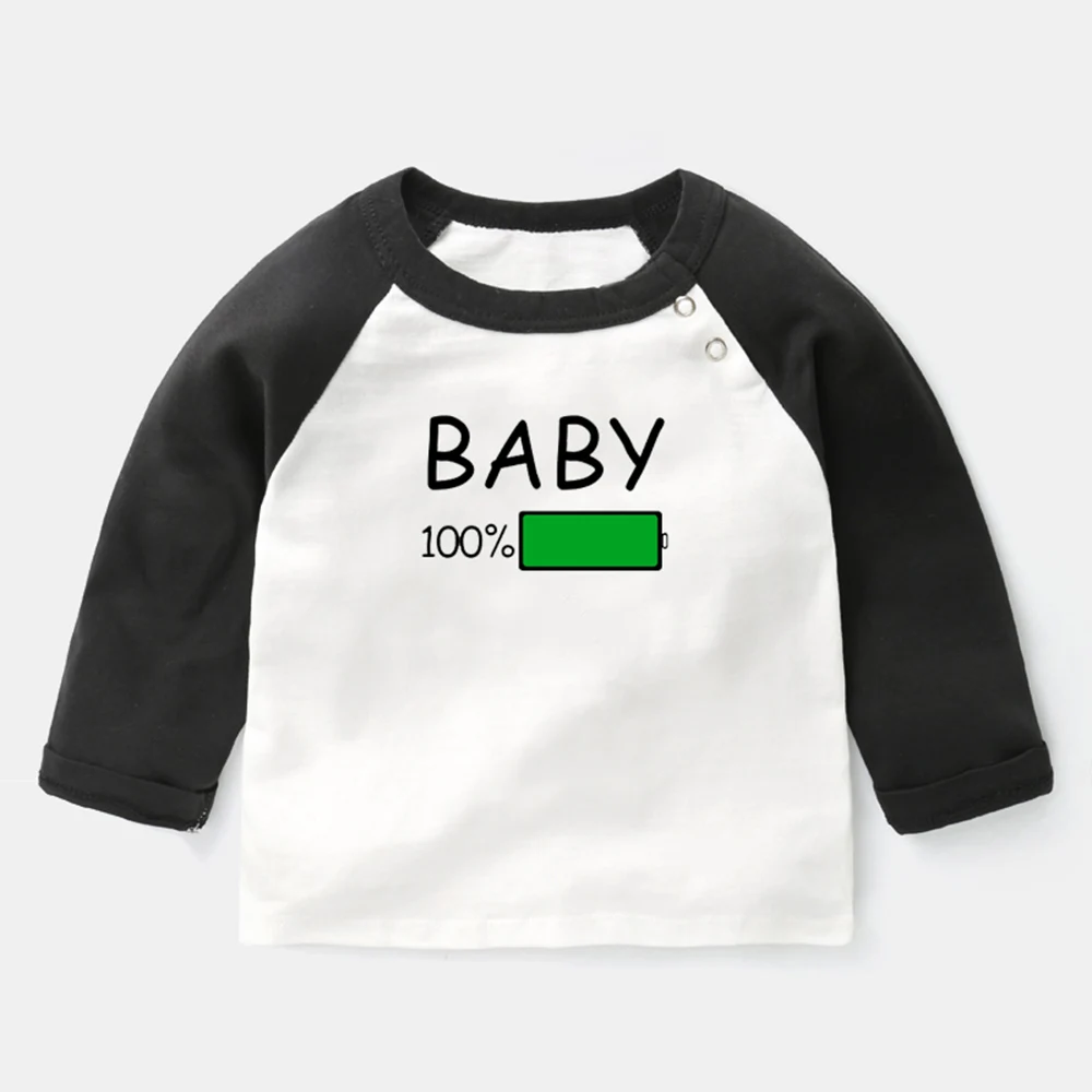 

Funny Baby 100% Battery Design Newborn Baby T-shirts I Am a Princess Prince Printing Pattern Raglan Color Long Sleeve Tee Tops