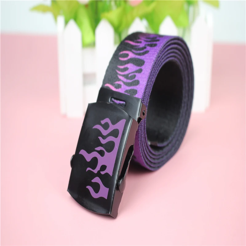 New Style Flame Print Men Women Unisex Plain Webbing Belts High Quality Nylon Belts Fashion Men's Jeans Waist Belt Longer 140cm
