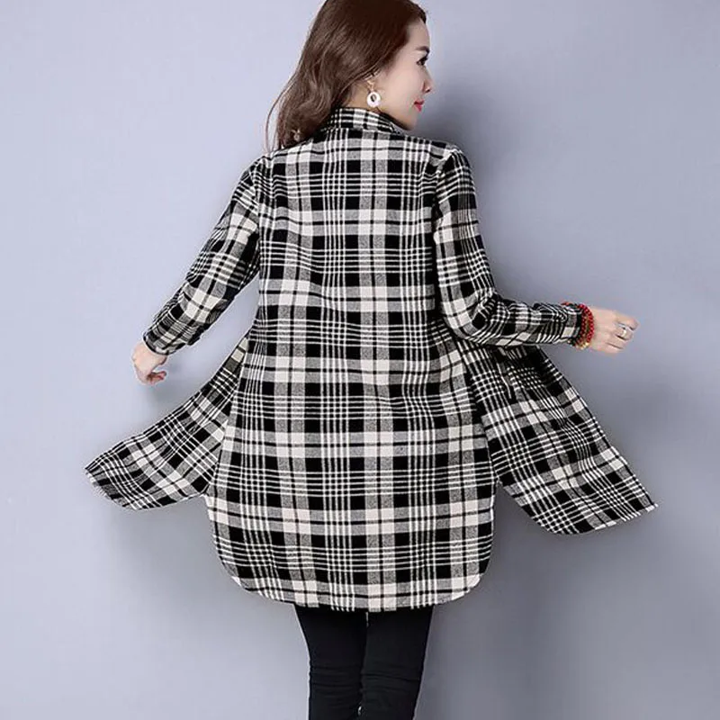 Winter Shirts Warm Tops Women Long Sleeve Velvet Thick Shirt Long Outerwear Female Turn-down Collar Plaid Thicken Blouse Top