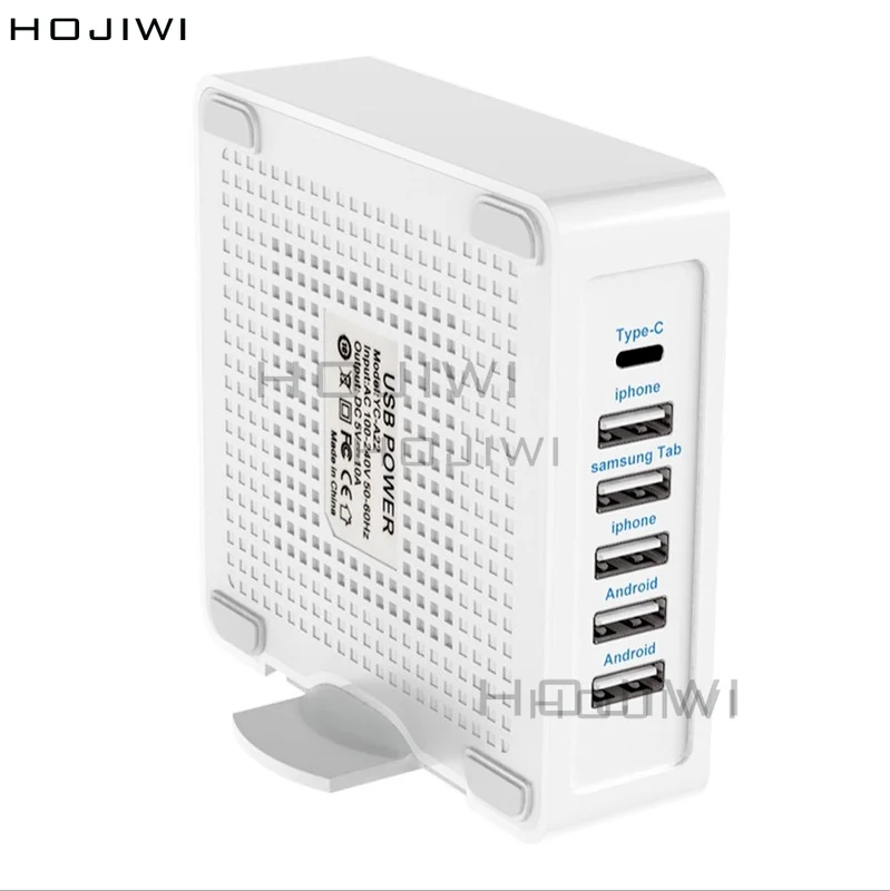 HOJIWI 6 in 1 Charger 100W USB Type C  Fast Charger with Quick Charge 3.0 USB Phone Charger For MacBook Laptop Smartphone AF02