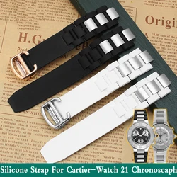 Watch Band Silicone Strap 20*10MM (buckle 18mm) For Cartier-Watch 21 Chronoscaph W10198U2 W10125U2 W10197U2 W10184U2 Rubber