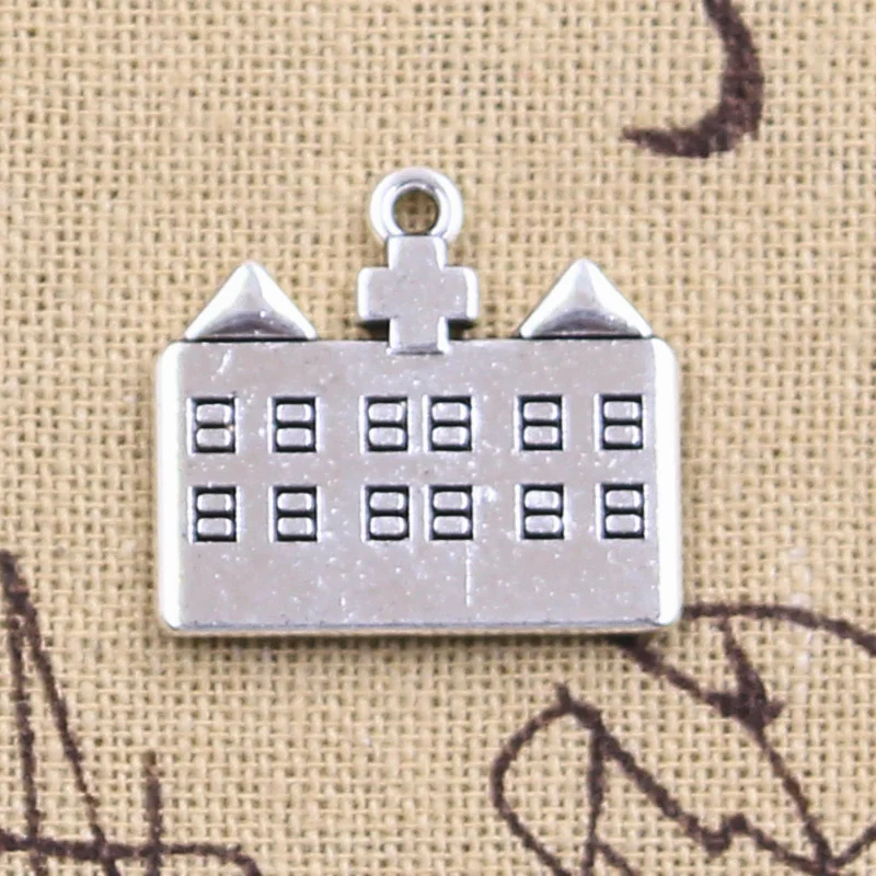 5pcs Charms Hospital Building 21x23mm Antique Silver Color Pendants Making DIY Handmade Tibetan Finding Jewelry