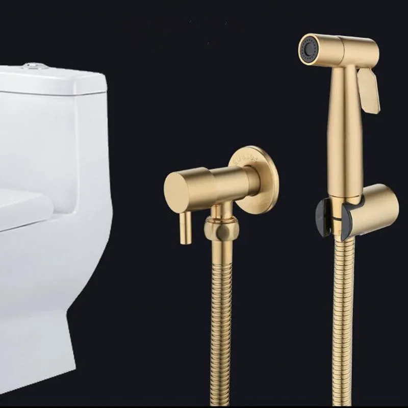 Tuqiu Hand Held Bidet Sprayer Douche Toilet Kit Brush gold Shattaf 304 SUS Copper Valve Set Jet Bidet Faucet Set