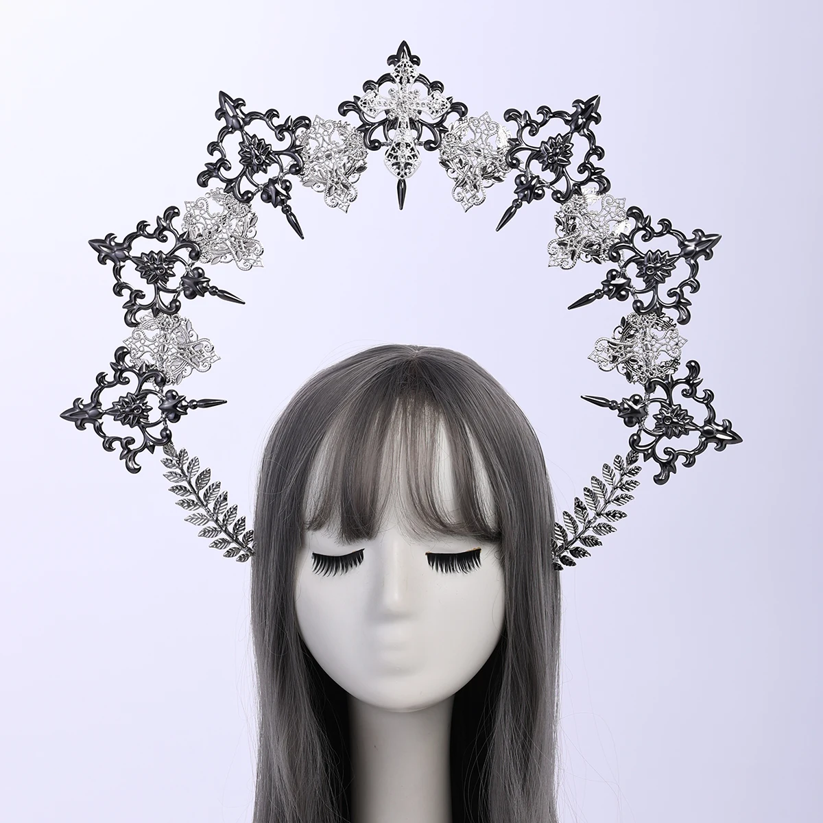 Gothic Halo Headpiece Crown Lolita Goddess Virgin Mary Dark Aura Cross Spiked Halo Crown Headpiece Accessories