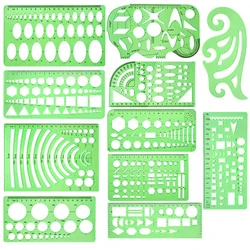 IMZAY-Reglas de medición huecas verdes, suministros de sastre Sewig, plantillas escolares de oficina, herramientas de enseñanza, reglas de plástico, 11 unids/set