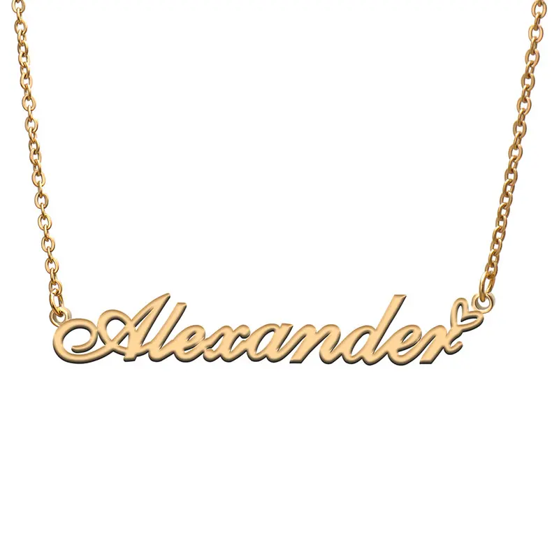 Alexander with Love Heart Name Necklace for Women Stainless Steel Jewelry Nameplate Pendant Femme Mother Girls Gift