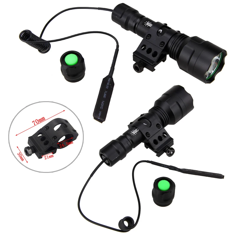 Tactical Hunting Flashlight 1 Mode Torch with Weaver Rail Scope Mount+Pressure Switch+18650 Battery+USB Charger