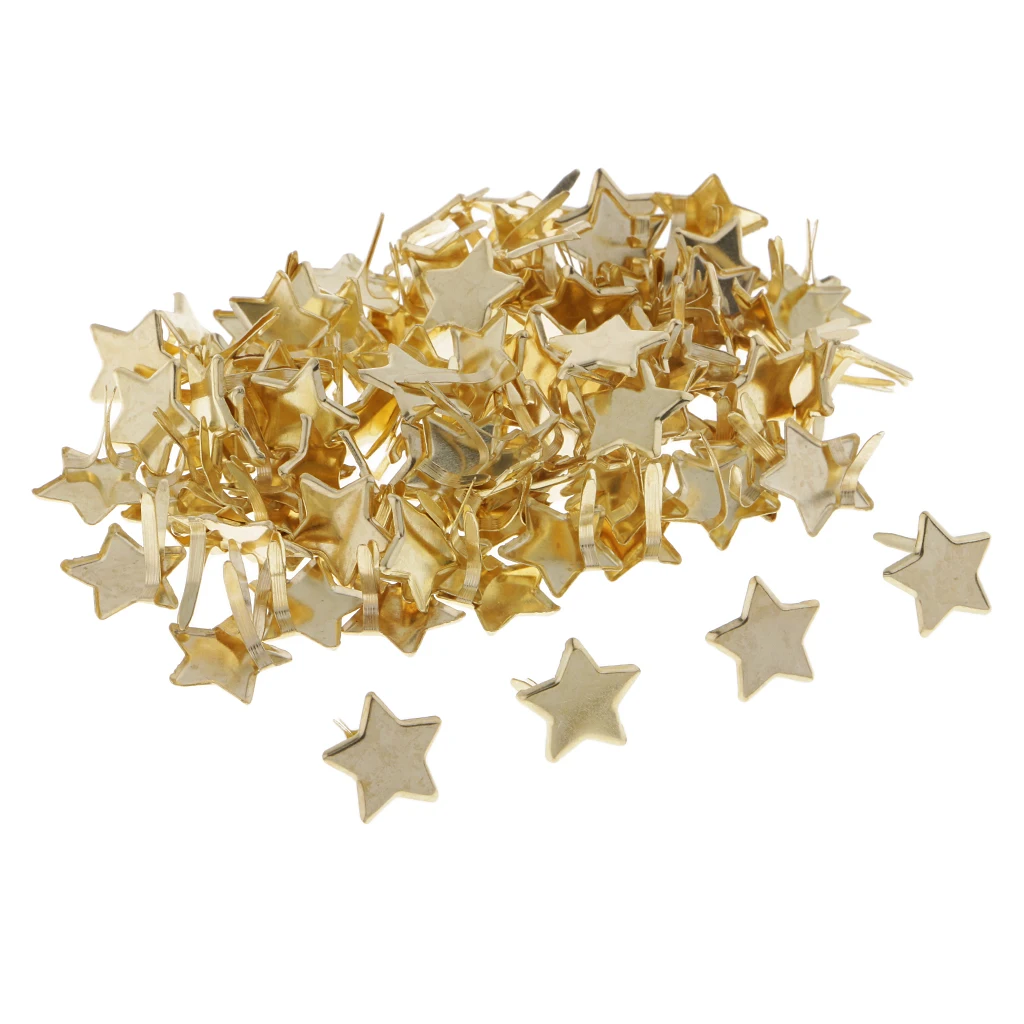 100x Gold Star Head Split Pin Metal Brads Paper Fasteners for Scrapbooking Paper Craft Card Making Kids DIY Craft