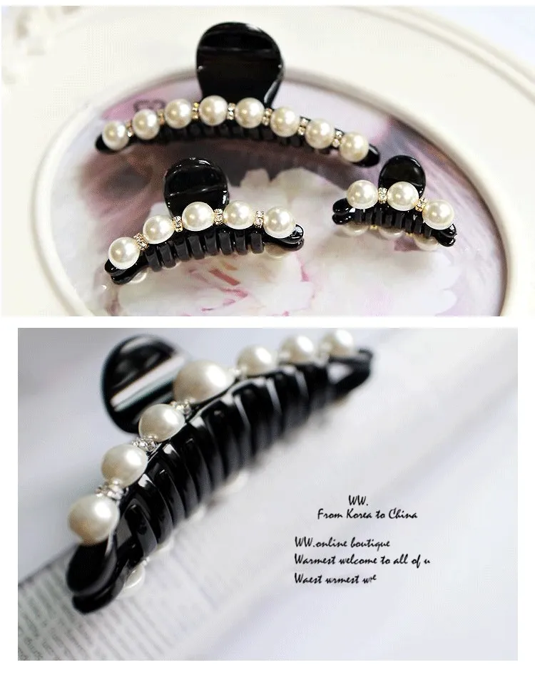 New Fashion Crab Hair Hair Claws Imitation Pearl Black Lady Headwear Accessories for Women Hairpins Plastic Elastic Barrette Hot