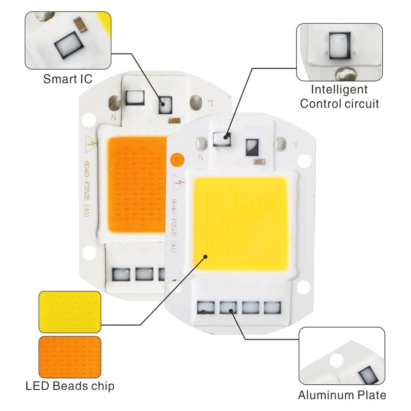 Chip della pannocchia del LED 10W 20W 30W 50W Chip della luce di inondazione ca 220V 110V proiettore a spettro completo Lampada LED coltiva il Chip