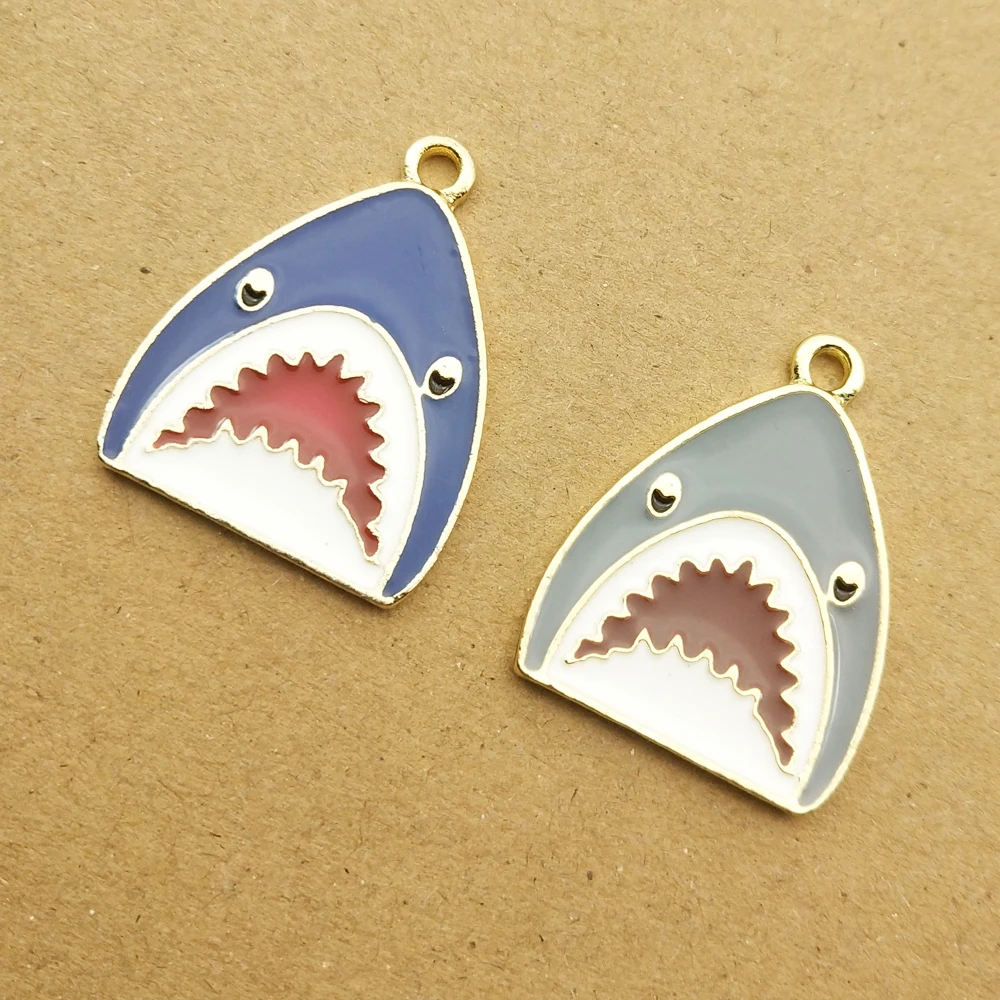 10pcs Enamel Shark Charm for Jewelry Making Earring Pendant Necklace Bracelet Accessories Diy Craft Supplies Alloy Metal