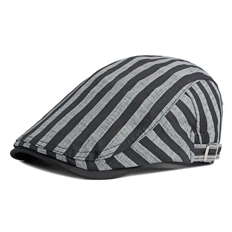 LDSLYJR Cotton solid color striped Newsboy Caps Flat Peaked Cap Men and Women Painter Beret Hats 12