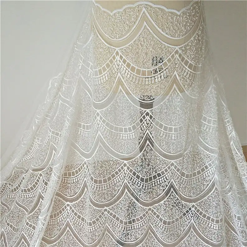 Gorgeous Lace Fabric With Heavy Beaded And Sequins Fabric For Bridal Dress, Wedding Dress, Table Runner, Curtain, Clothing