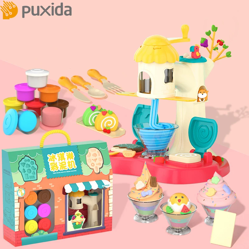 Puxida Pretend To Play Ice Cream Machine Family Play House Toy Set Colored Clay Plasticine Piggy Noodle Machine Mold Children's