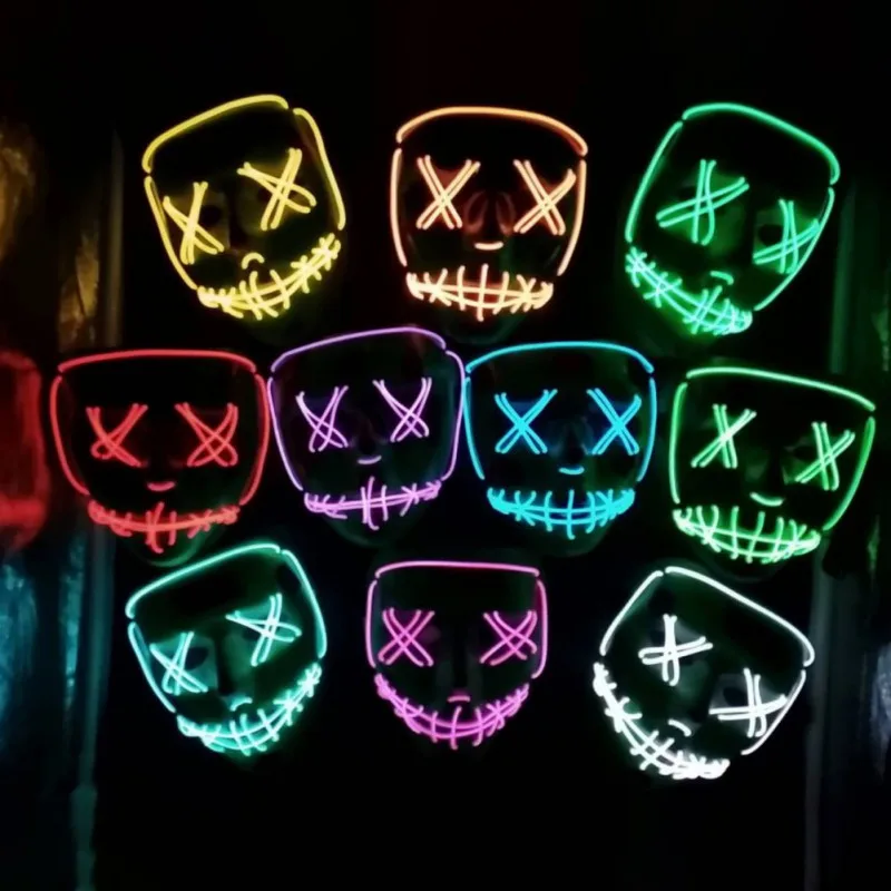 

Led Mask Halloween Party Masque Masquerade Masks Neon Maske Light Glow In The Dark Mascara Horror Glowing Mask