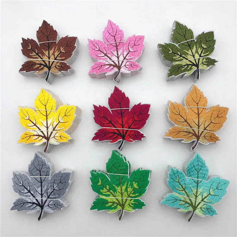 

90pcs 9 Colorful Leaf Fully Embroidered Iron On Applique Patch for cloth garment sew craft comsume