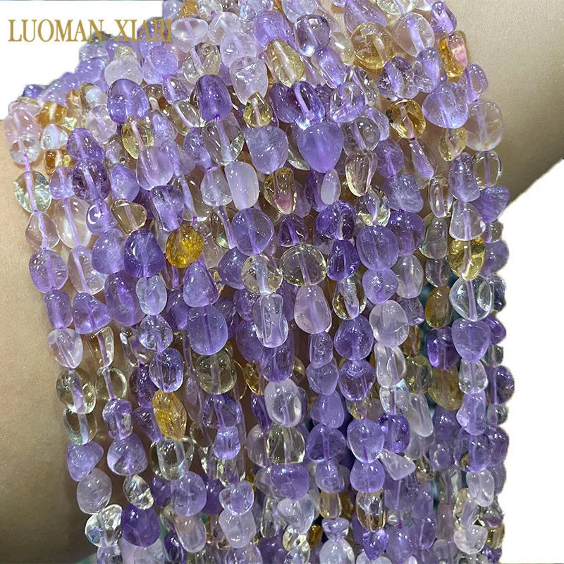 Fine 100% Natural Clearly Crystal Ametrine Irregular Gravel Gemstone  Beads For Jewelry Making DIY Bracelet Necklace 6-8mm 15''