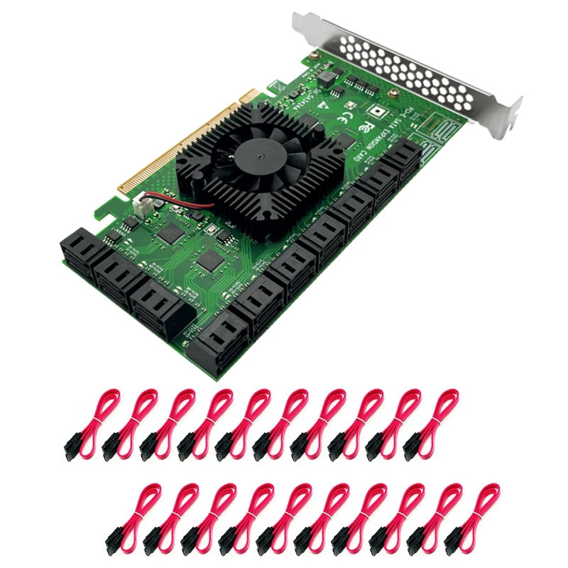 Chia Mining Riser PCIe SATA Card 20 Ports PCI Express 16X SATA 3.0 6Gbps Controller Support 20 SATA 3.0 Devices with SATA Cables