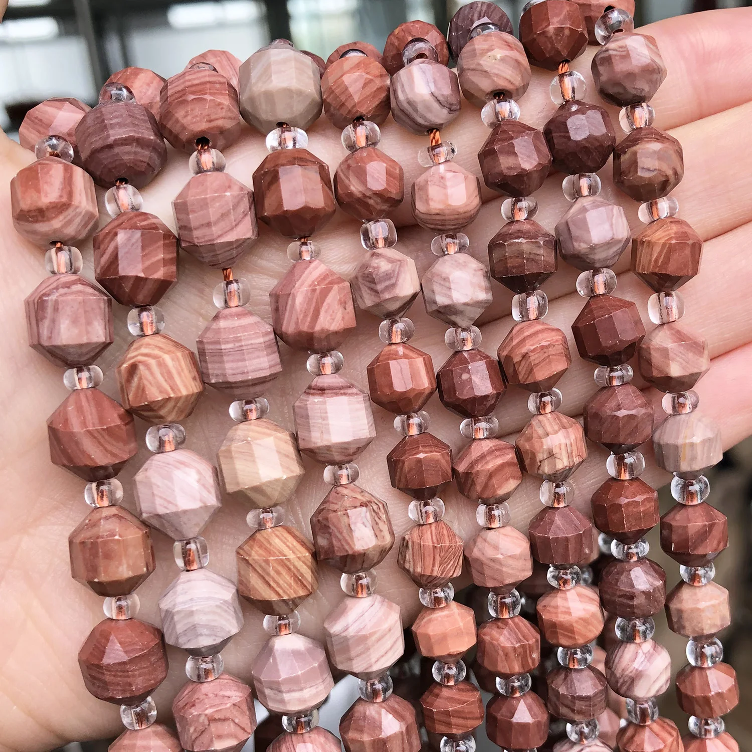 

Natural Faceted Red Wooden Jaspers Stone Beads Olive Shape Loose Spacer Beads For DIY Jewelry Making Bracelet Accessories 15''