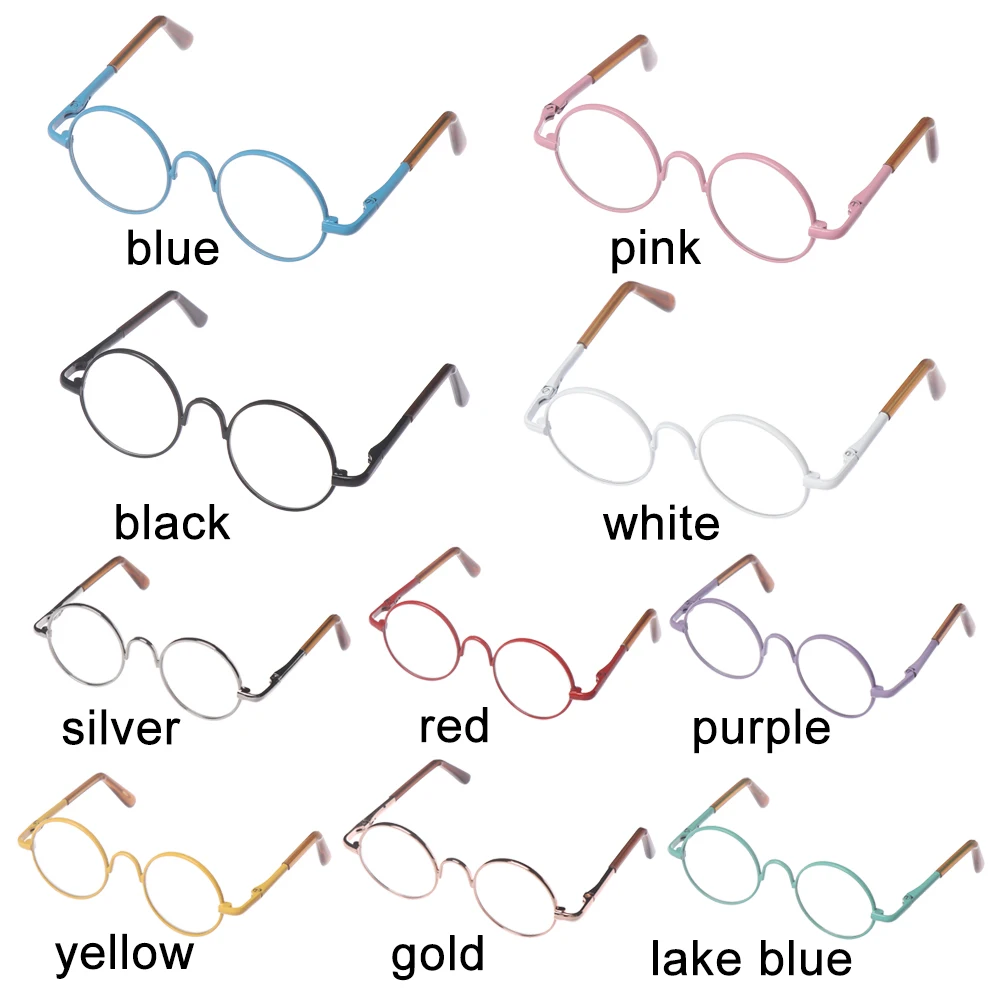 Retro Round Plush Doll Glasses Metal Frame Miniature Colorful Doll Eyeglasses‘For Doll Clothes Dressing Accessories Toy Props