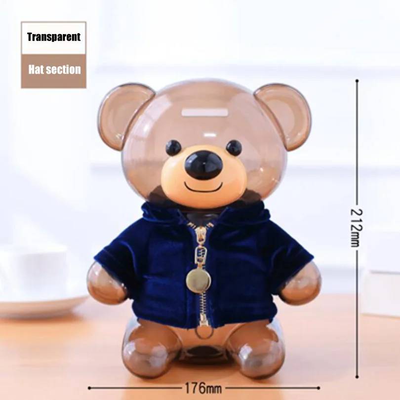 Plastic Money Safe Box Cartoon Sweater Bear Electronic Piggy Bank Transparent Child Kid Coins Collector Lovely Christma Present