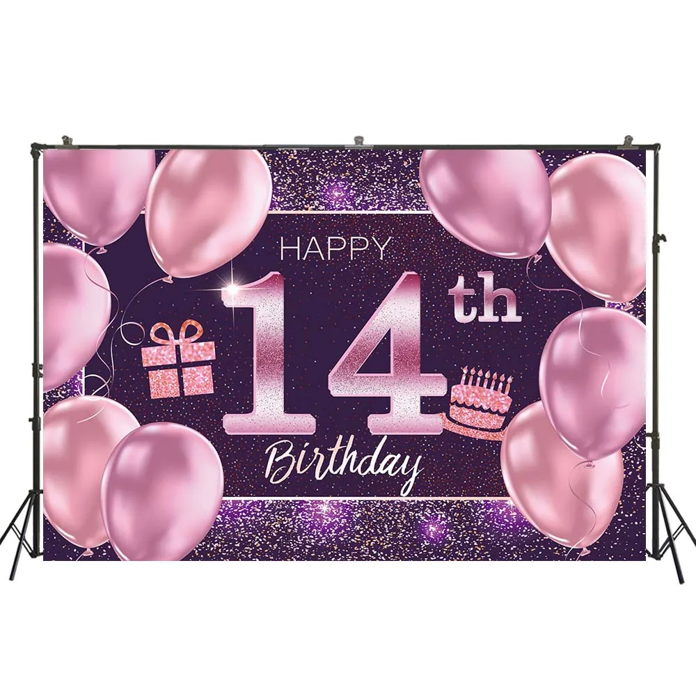 Hồng Bóng Tím Lấp Lánh Chụp Ảnh Nền Cô Gái Nữ Người Phụ Nữ Happy 14th Sinh Nhật Phông Nền Cho Studio Ảnh W-4535